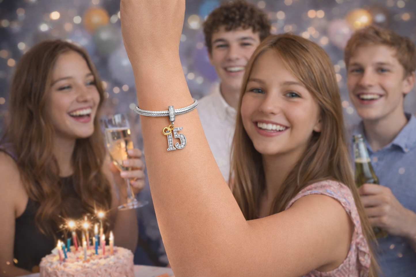 MariaFonte Bead Charm 15 Anni in Argento Compatibile con Collane e Bracciali