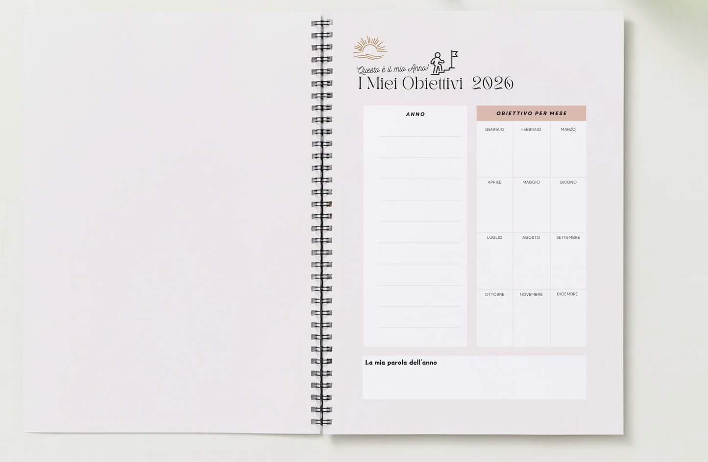 Contenuto Digitale - Planner Agenda Settimanale Mensile 2026 con Calendario - Organizza il Tuo Anno con Obiettivi, Note, Intuizioni - Lingua Italiano