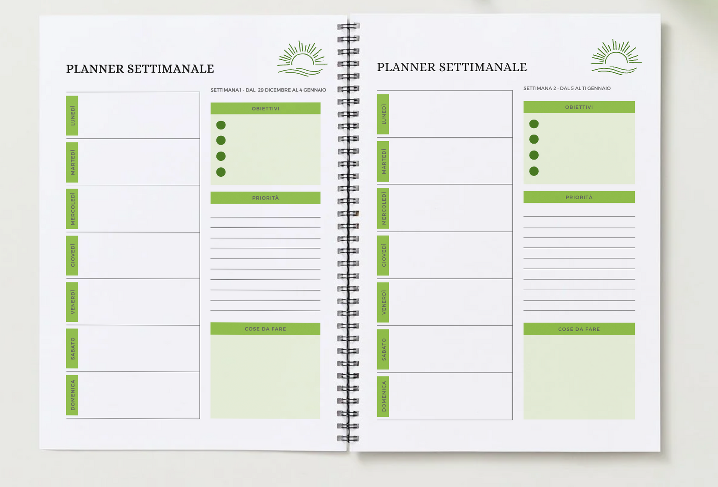 Contenuto Digitale - Planner Agenda Settimanale Mensile 2026 con Calendario - Organizza il Tuo Anno con Obiettivi, Note, Intuizioni - Lingua Italiano