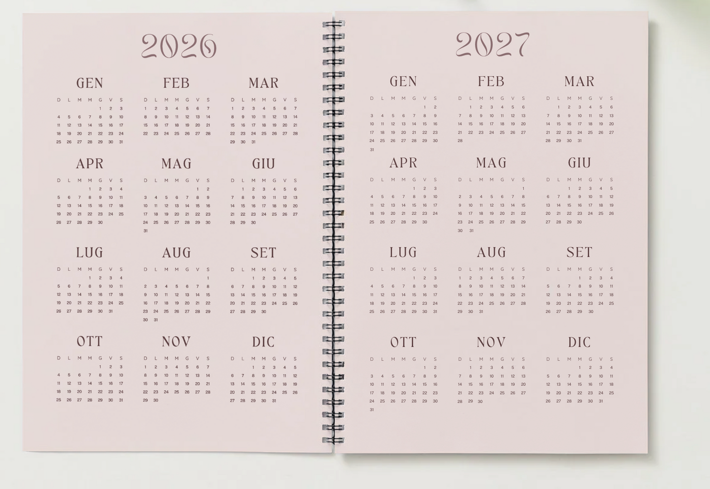 Contenuto Digitale - Planner Agenda Settimanale Mensile 2026 con Calendario - Organizza il Tuo Anno con Obiettivi, Note, Intuizioni - Lingua Italiano