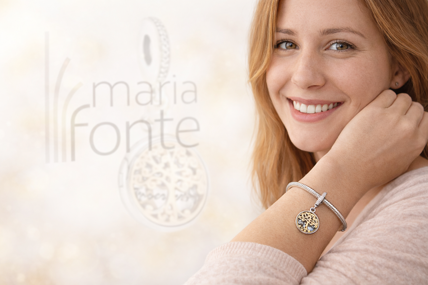 Maria Fonte Bead Charm Ciondolo Albero della Vita Oro Family Forever in Argento 925 Compatibile con Collane e Bracciali Pandora