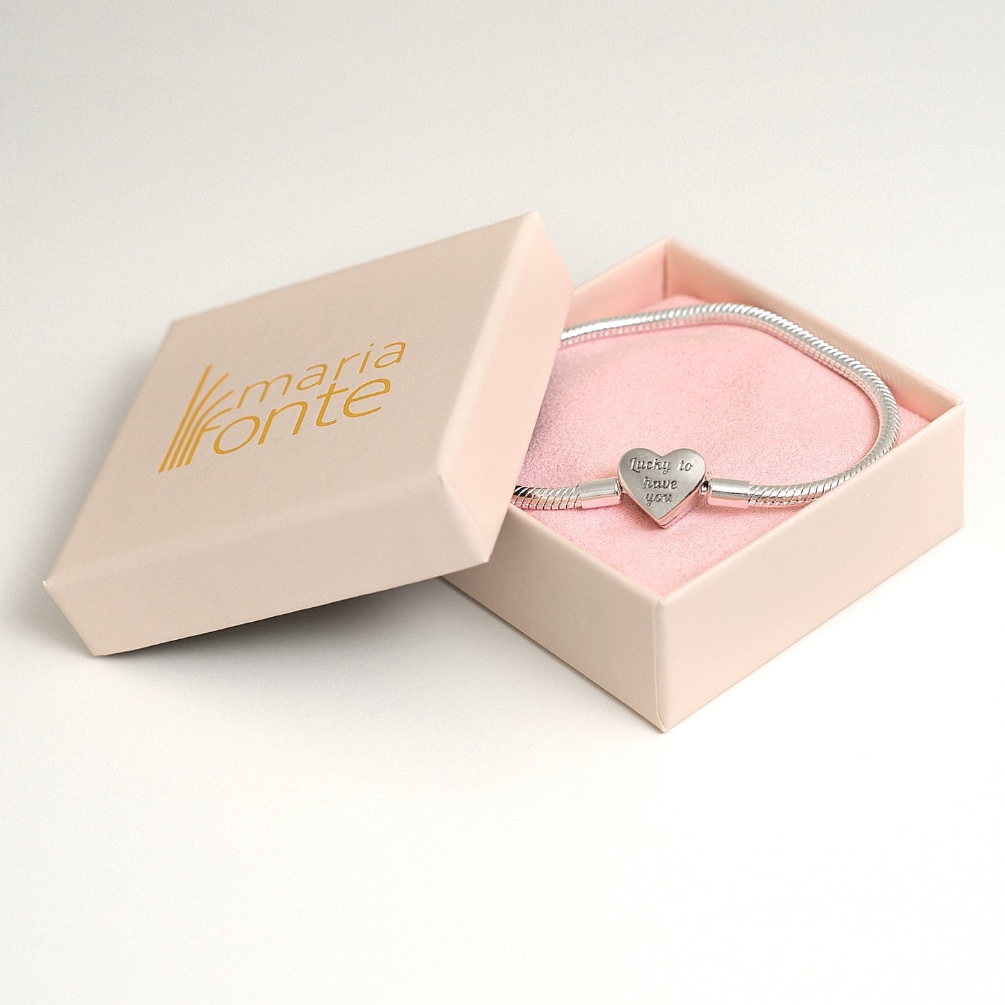 MariaFonte Bracciale Flessibile con Clip a Cuore e con Cuoricini Zirconia in Argento 925 Compatibile con Charm Pandora