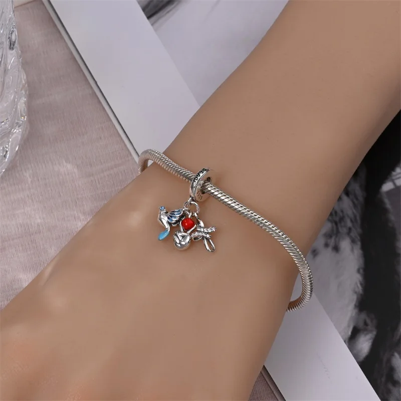 MariaFonte Triplo Charm Peace Colomba Croce Pace in Argento Compatibile con Tutti i Bracciali e Collane
