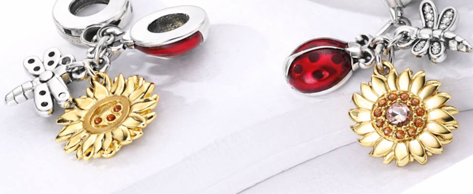 MariaFonte Charm Ciondolo Pendente Portafortuna Coccinella Sole Libellula Argento 925 Compatibile con Collane e Bracciali Pandora