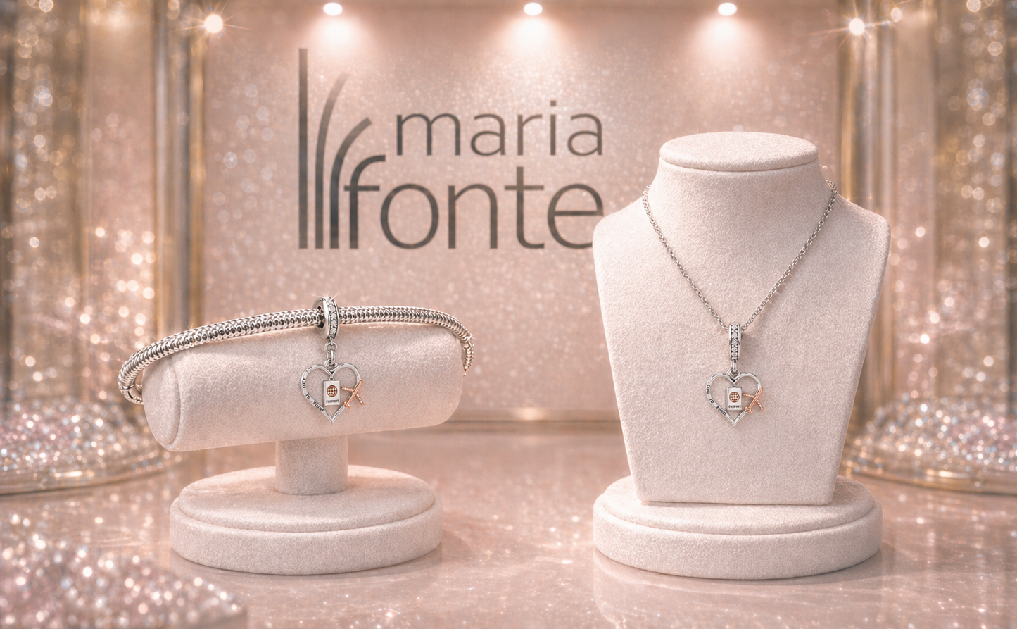 MariaFonte Charm Viaggio Ciondolo Love To Travel in Argento 925 con Zirconia Compatibile con Collane e Bracciali