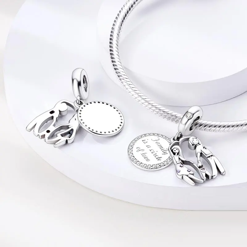MariaFonte Bead Charm Ciondolo Pendente Famiglia "Family is a Cicle of Love" Argento 925 Zirconia Compatibile con Collane e Bracciali Pandora