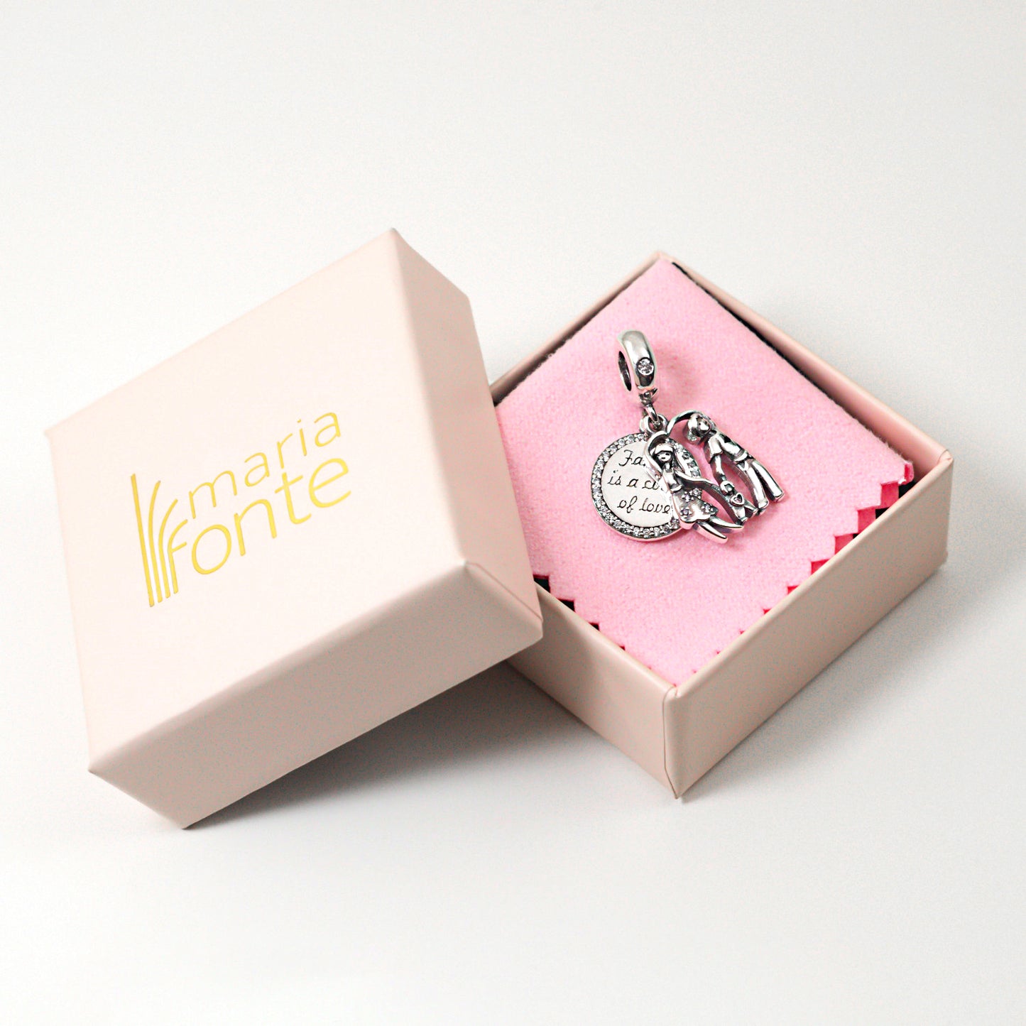 MariaFonte Bead Charm Ciondolo Pendente Famiglia "Family is a Cicle of Love" Argento 925 Zirconia Compatibile con Collane e Bracciali Pandora