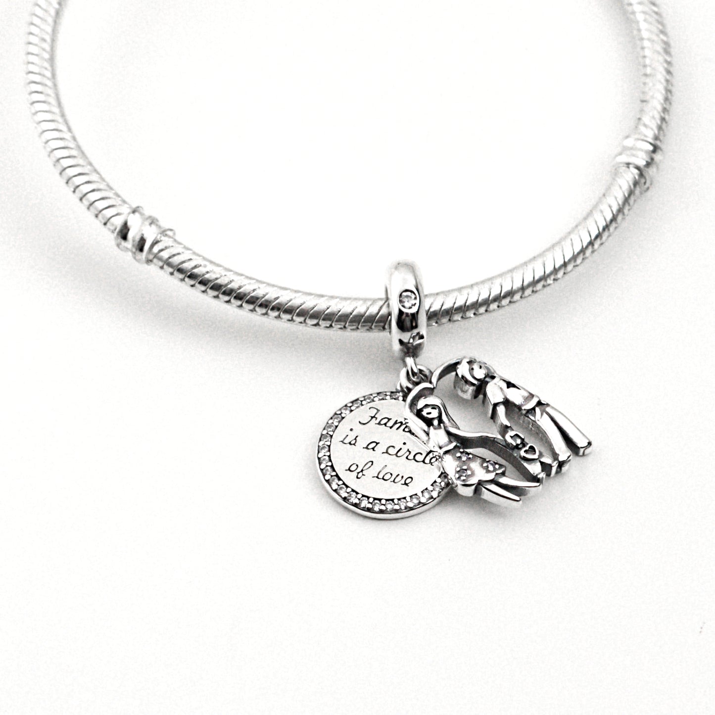 MariaFonte Bead Charm Ciondolo Pendente Famiglia "Family is a Cicle of Love" Argento 925 Zirconia Compatibile con Collane e Bracciali Pandora