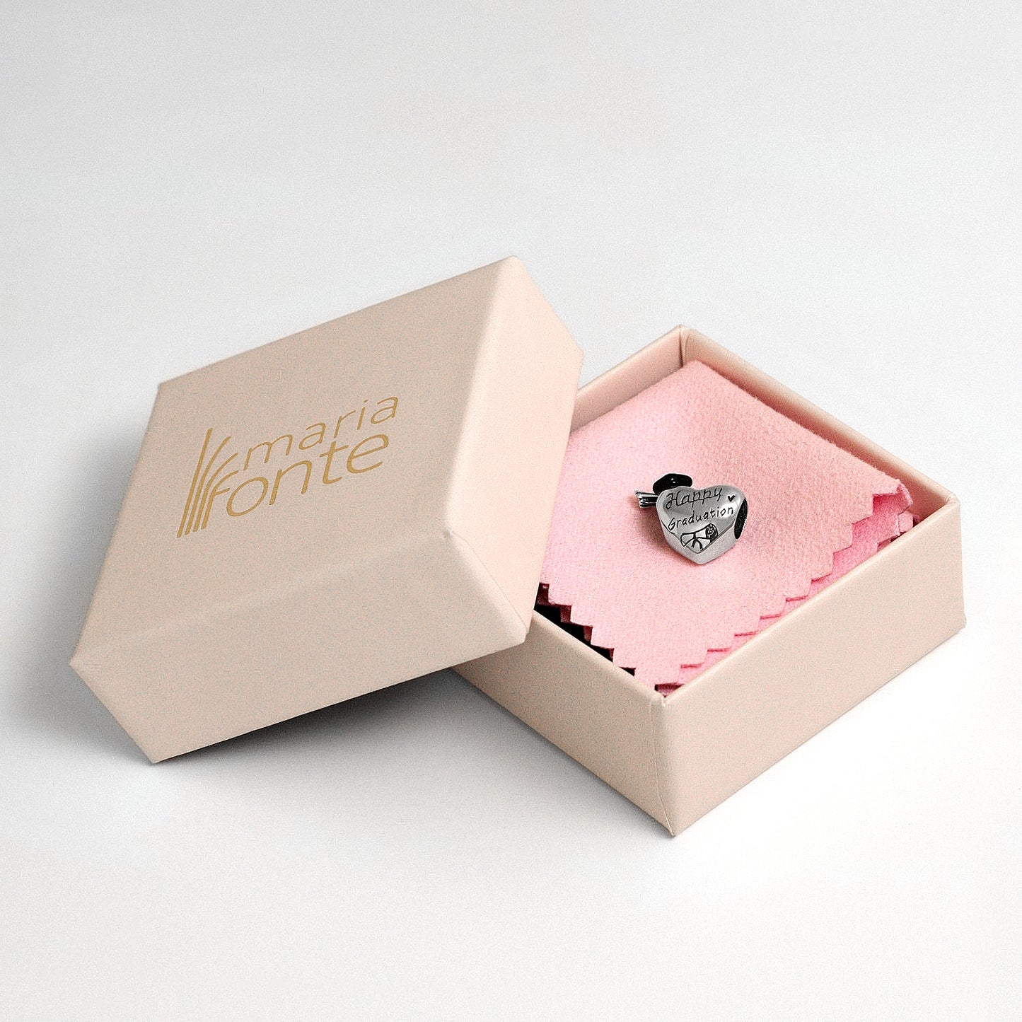 Maria Fonte Bead Charm Cuore Laurea 'Happy Graduation' Diploma Pergamena Cappello ' Congrats' Argento 925 Compatibile con Collane e Bracciali Pandora