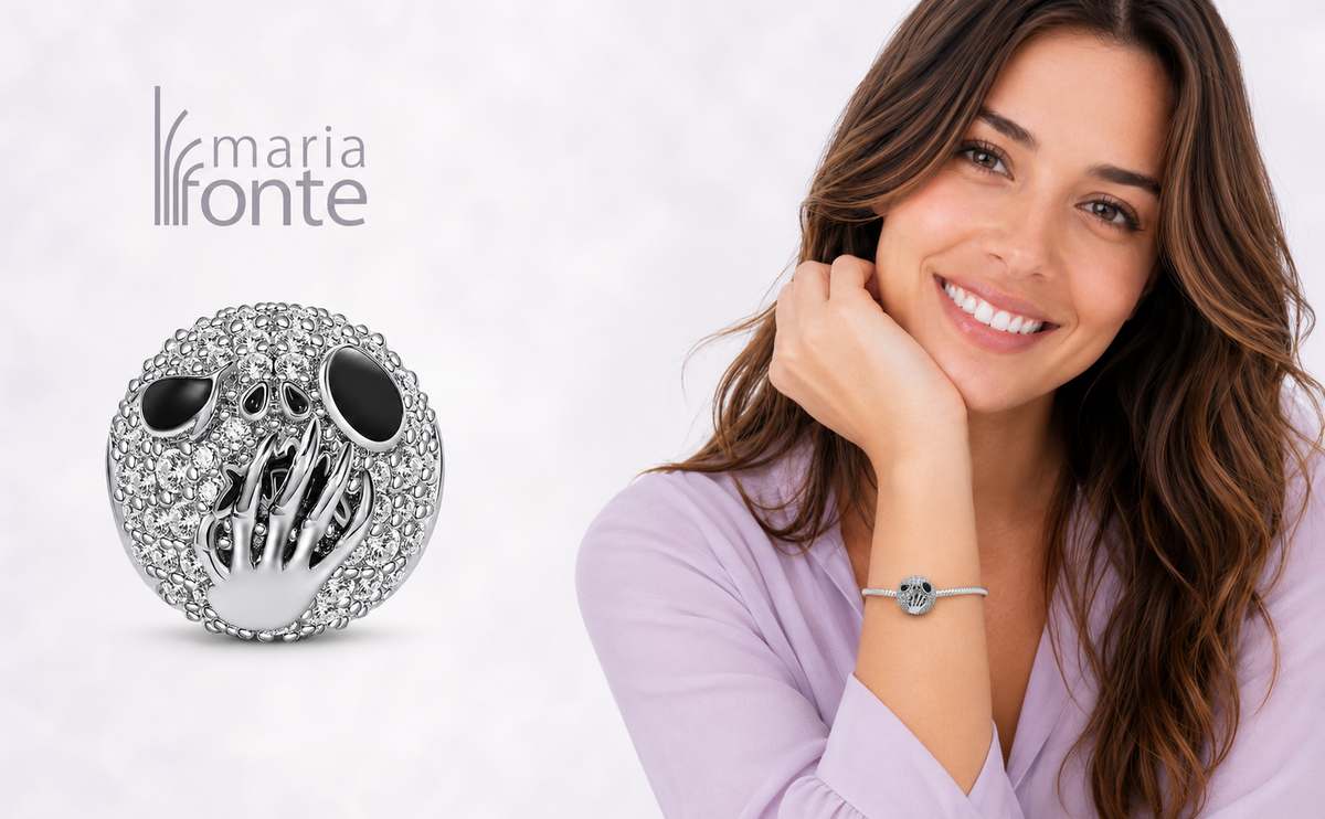 Maria Fonte Bead Charm Ciondolo Teschio Fantasma Zucca Halloween in Argento 925 con Zirconia Compatibile con Collane e Bracciali Pandora