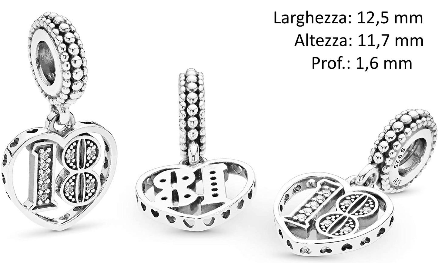 MariaFonte Charm 18 Anni Argento Sterling 925 Compatibile con Collane e Bracciali Pandora