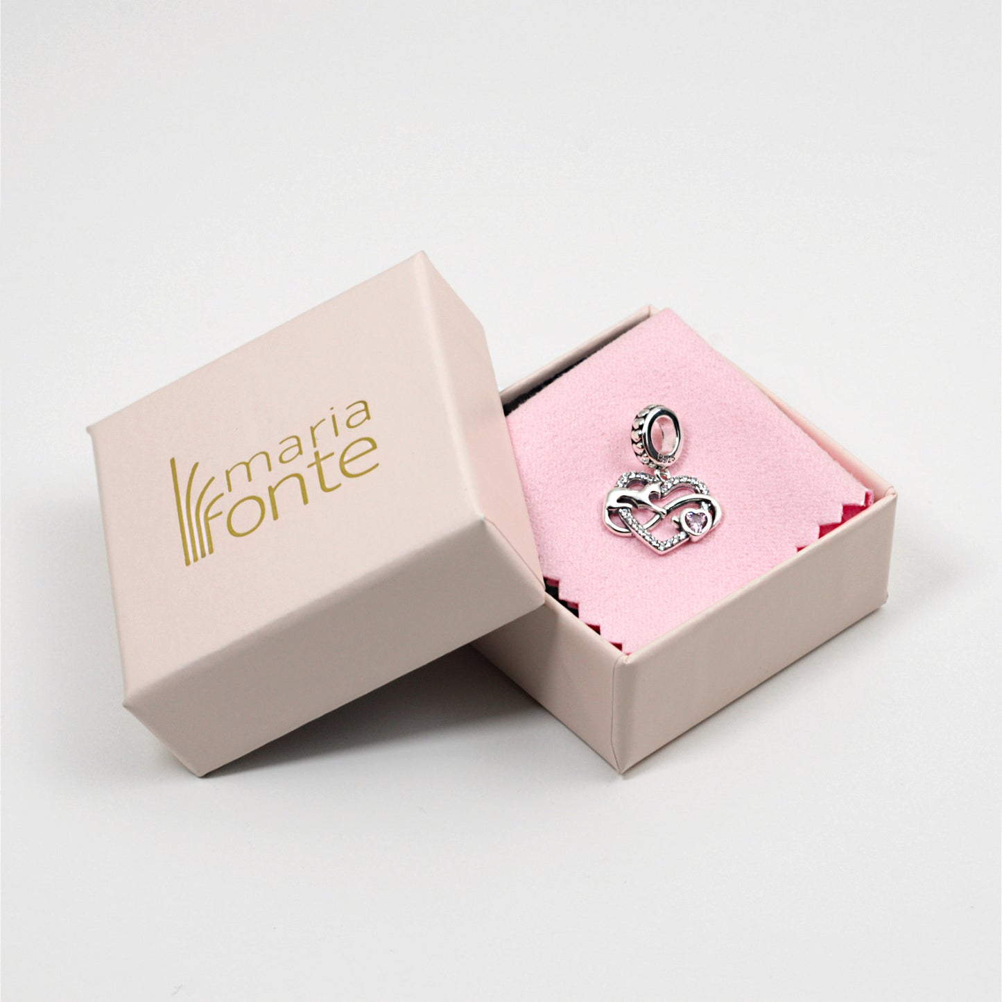 Maria Fonte Bead Charm Ciondolo Cuore Gatto Infinito Cuoricino Rosa in Argento 925 con Zirconia Compatibile con Collane e Bracciali Pandora