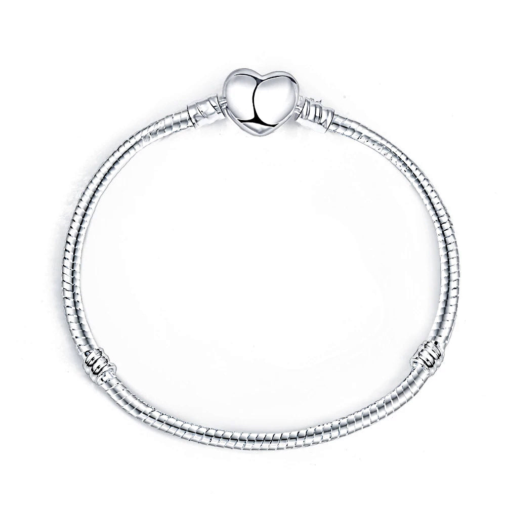 MariaFonte Bracciale Flessibile con Clip a Cuore in Argento 925 Compatibile con Charm Pandora