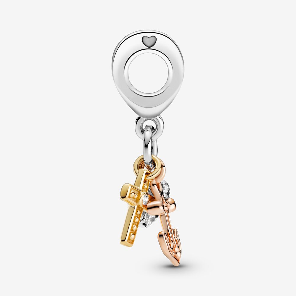 MariaFonte Bead Charm Pendente Tricolore Croce Cuore Ancora in Argento 925 Compatibile con Collane e Bracciali Pandora