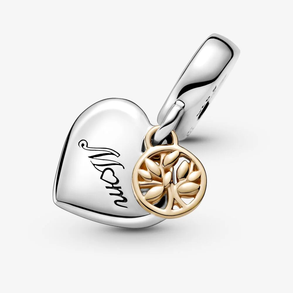 MariaFonte Charm Albero della Famiglia Cuore You are the heart of our Family (sei il cuore della nostra famiglia) Argento 925 Oro 14K Compatibile con Collane e Bracciali Pandora