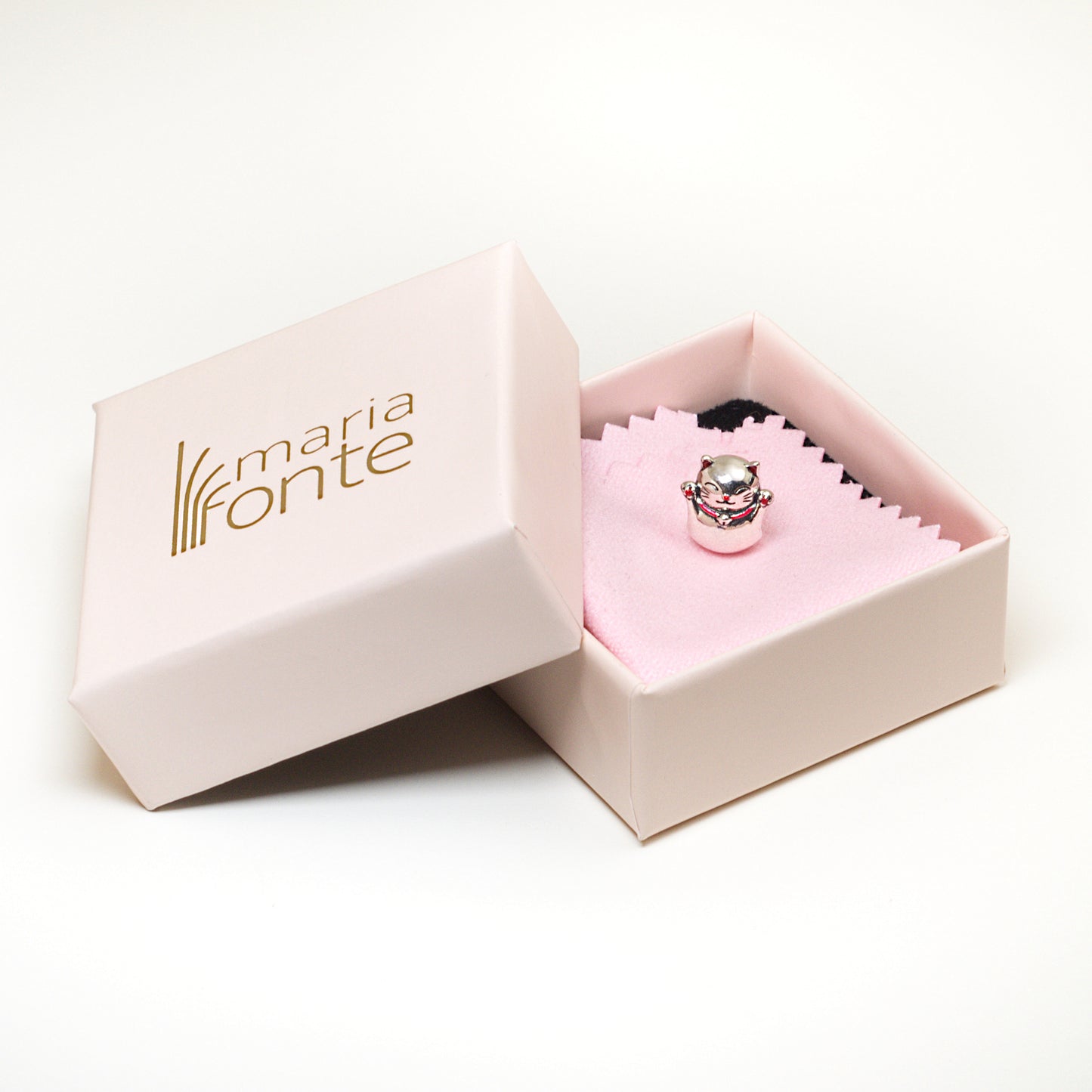 Maria Fonte-Bead Charm Ciondolo Gatto Giapponese Portafortuna (Maneki Neko) in Argento 925 Compatibile con Collane e Bracciali Pandora