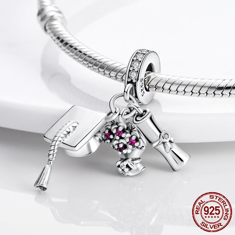 MariaFonte Charm Laurea Diploma Fiori Pergamena Portafortuna Argento 925 Zirconia Compatibile con Collane e Bracciali Pandora