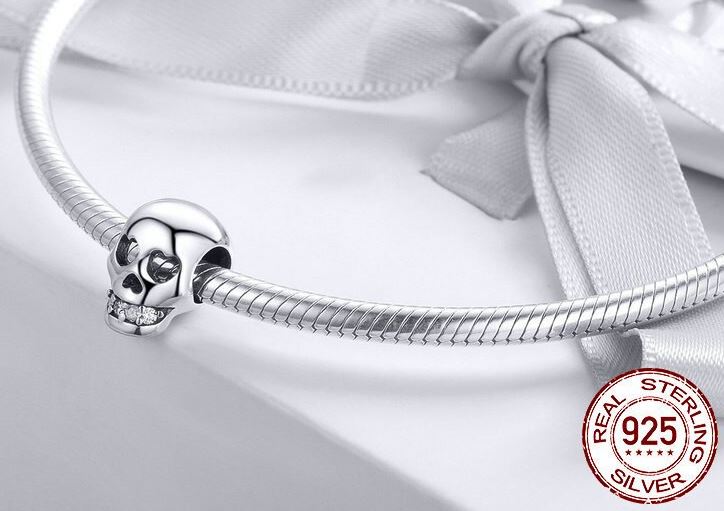 MariaFonte Bead Charm Teschio in Argento 925 con Zirconia Compatibile con Collane e Bracciali Pandora