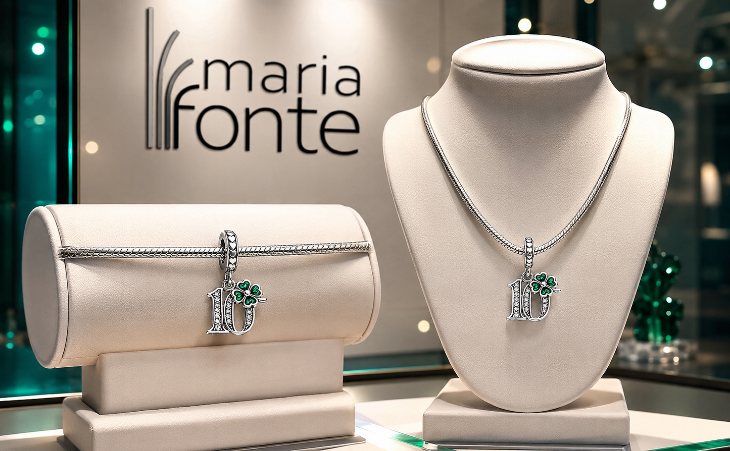 MariaFonte Charm 10 Anni Quadrifoglio Verde Ciondolo Argento Compatibile con Collane e Bracciali