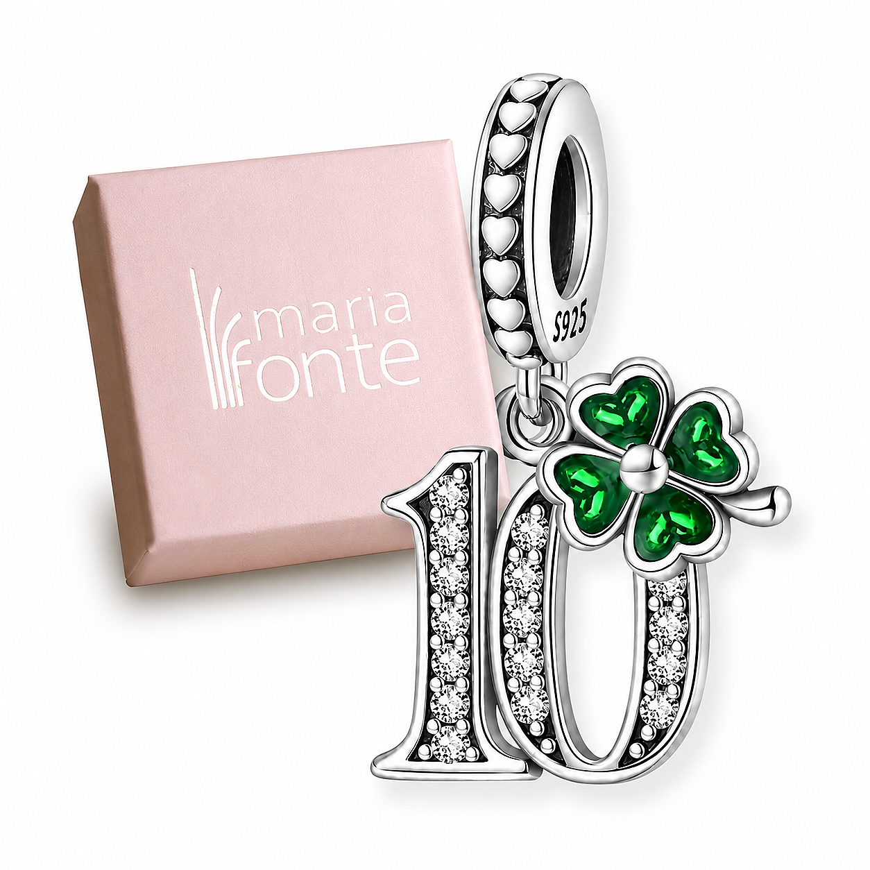 MariaFonte Charm 10 Anni Quadrifoglio Verde Ciondolo Argento Compatibile con Collane e Bracciali