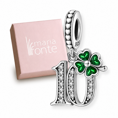 MariaFonte Charm 10 Anni Quadrifoglio Verde Ciondolo Argento Compatibile con Collane e Bracciali