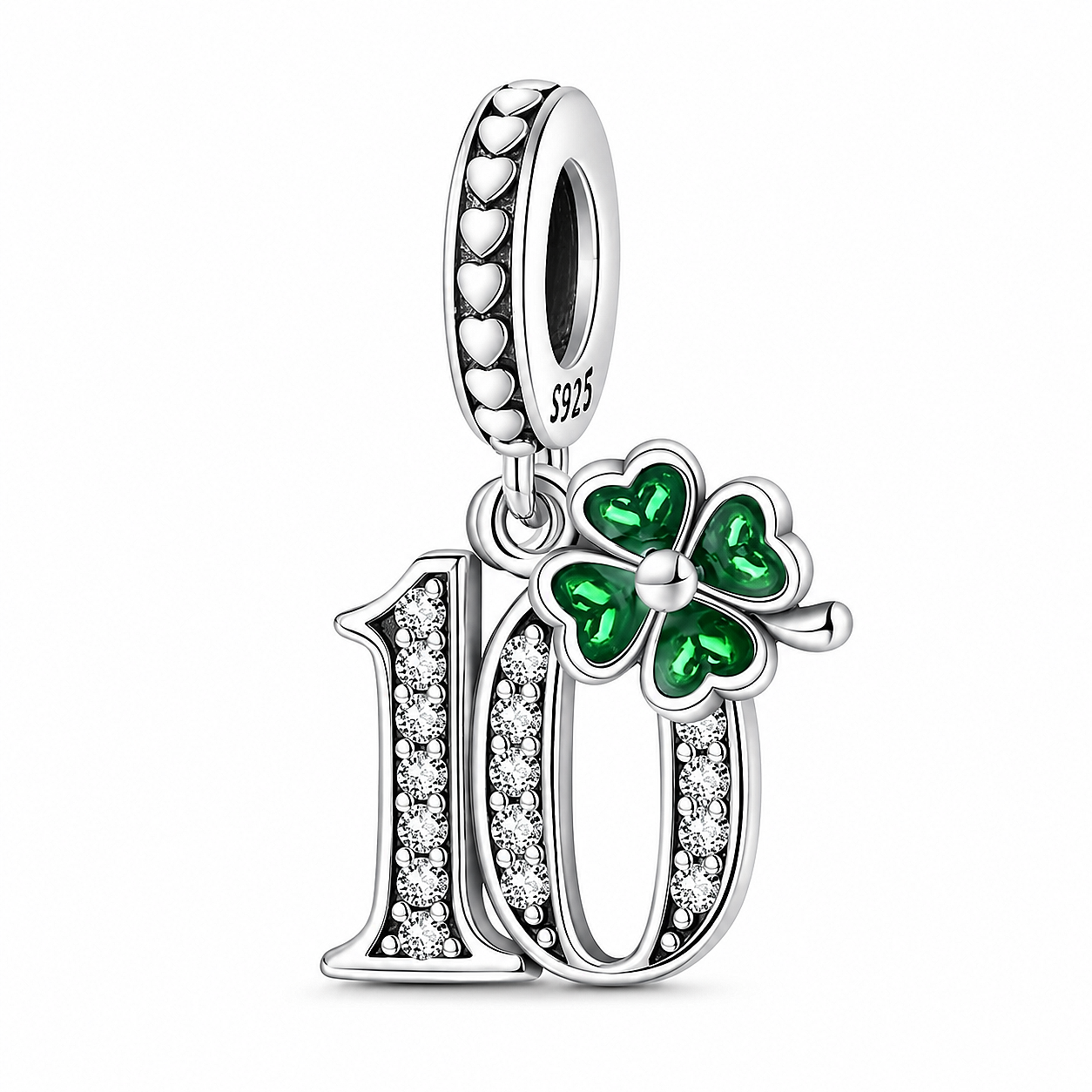 MariaFonte Charm 10 Anni Quadrifoglio Verde Ciondolo Argento Compatibile con Collane e Bracciali