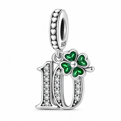 MariaFonte Charm 10 Anni Quadrifoglio Verde Ciondolo Argento Compatibile con Collane e Bracciali