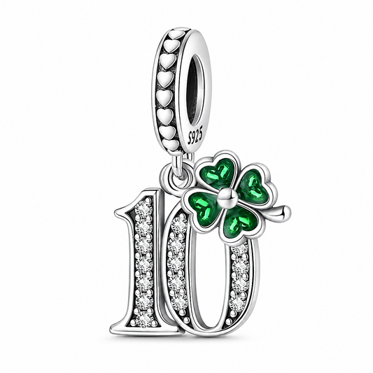 MariaFonte Charm 10 Anni Quadrifoglio Verde Ciondolo Argento Compatibile con Collane e Bracciali