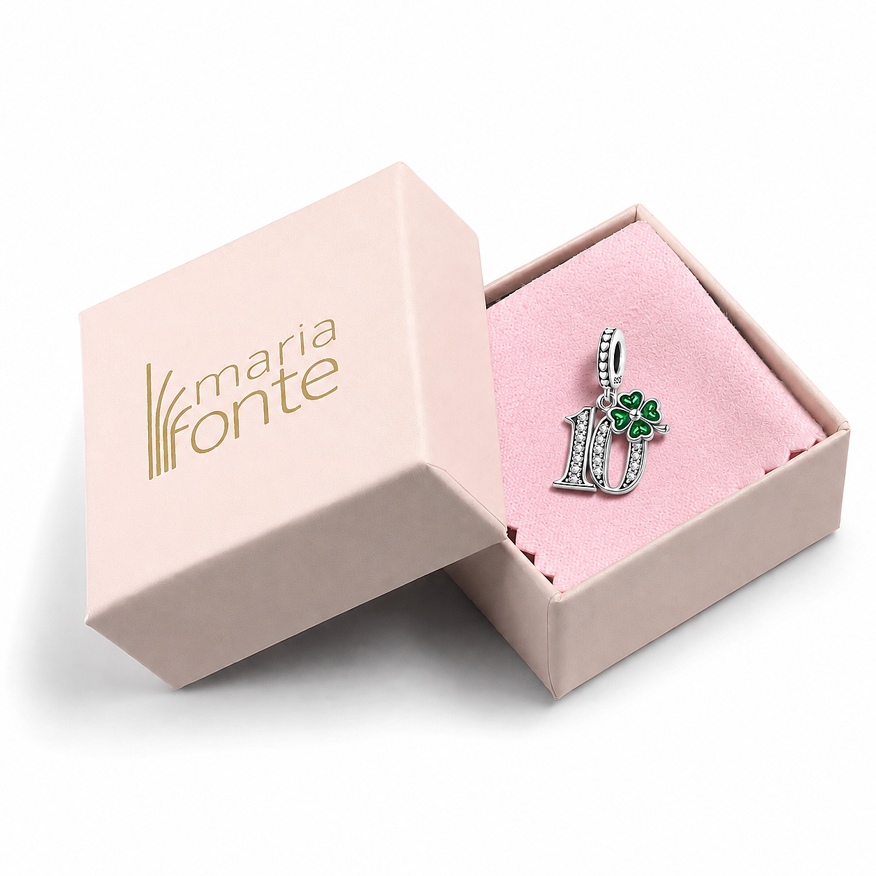 MariaFonte Charm 10 Anni Quadrifoglio Verde Ciondolo Argento Compatibile con Collane e Bracciali