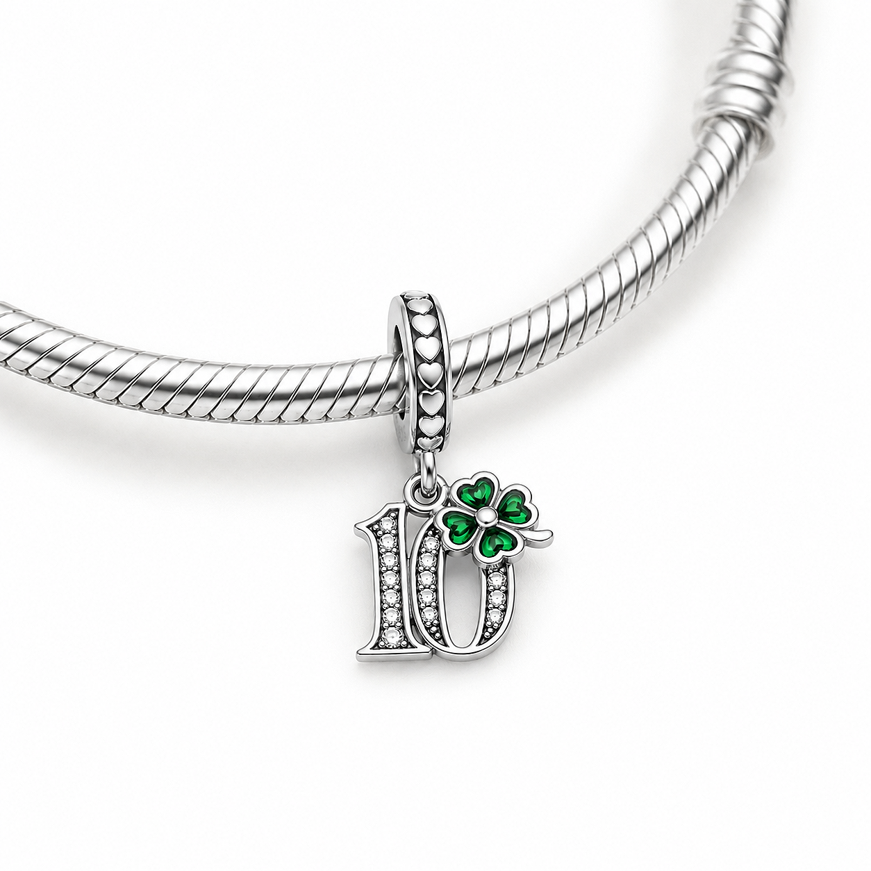 MariaFonte Charm 10 Anni Quadrifoglio Verde Ciondolo Argento Compatibile con Collane e Bracciali
