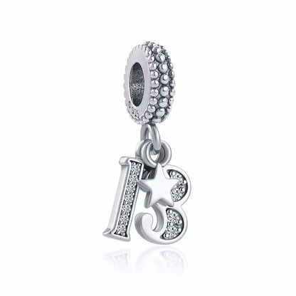 MariaFonte Bead Charm 13 Anni in Argento Compatibile con Collane e Bracciali