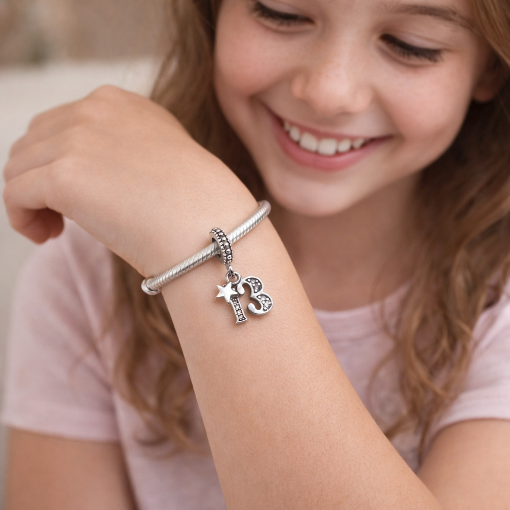 MariaFonte Bead Charm 13 Anni in Argento Compatibile con Collane e Bracciali