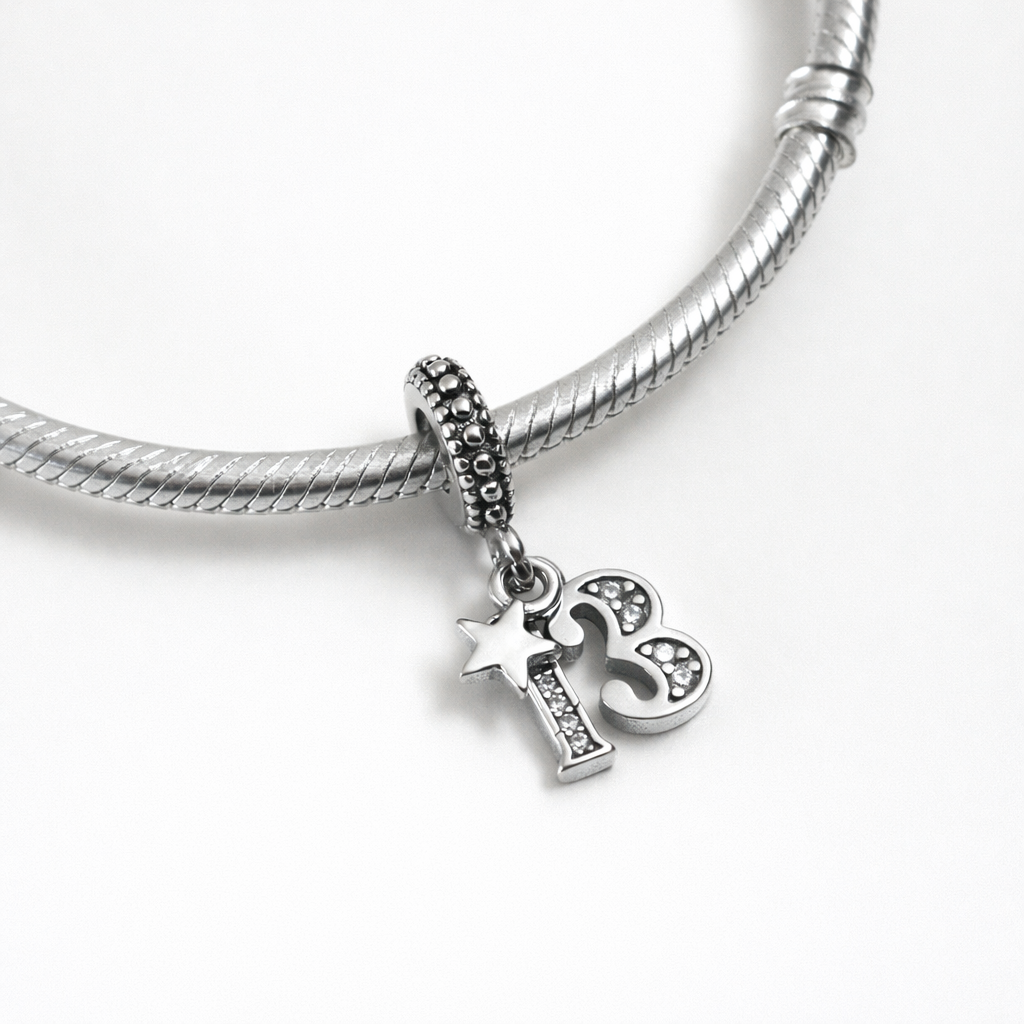 MariaFonte Bead Charm 13 Anni in Argento Compatibile con Collane e Bracciali