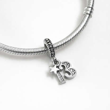 MariaFonte Bead Charm 13 Anni in Argento Compatibile con Collane e Bracciali