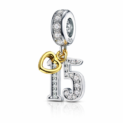 MariaFonte Bead Charm 15 Anni in Argento Compatibile con Collane e Bracciali