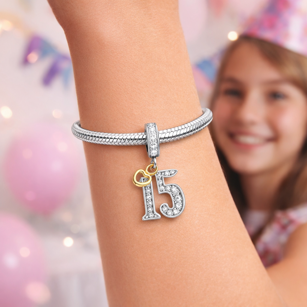 MariaFonte Bead Charm 15 Anni in Argento Compatibile con Collane e Bracciali