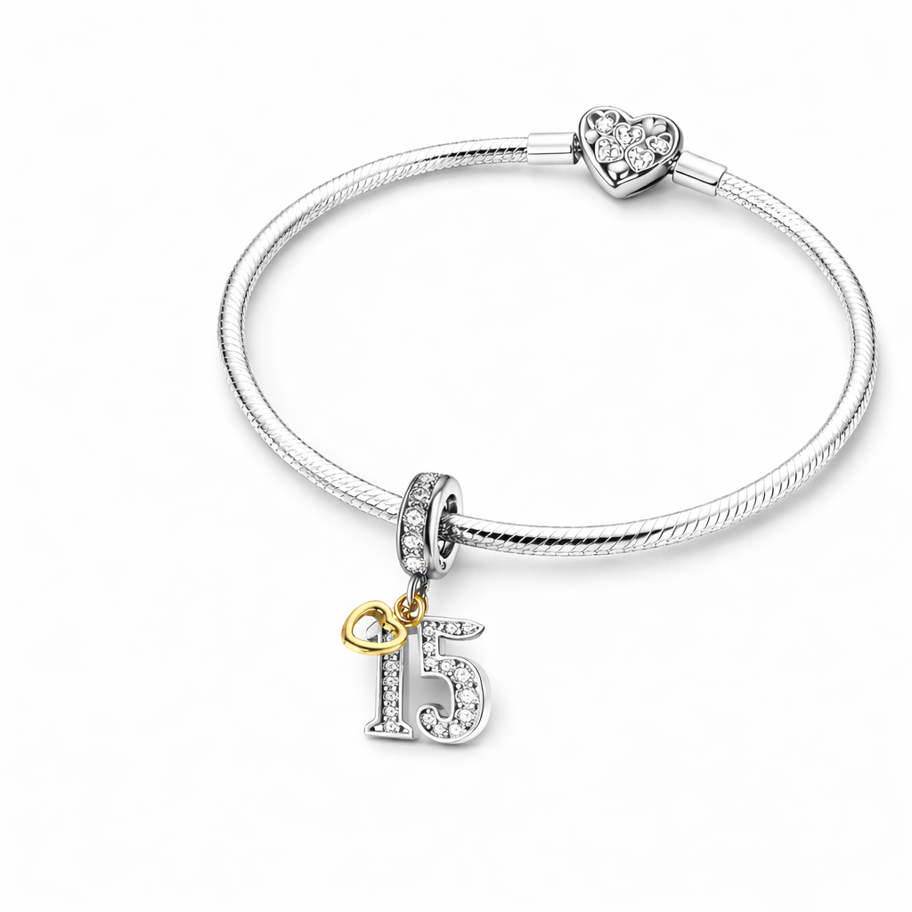 MariaFonte Bead Charm 15 Anni in Argento Compatibile con Collane e Bracciali