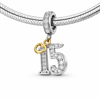 MariaFonte Bead Charm 15 Anni in Argento Compatibile con Collane e Bracciali