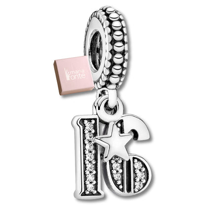 MariaFonte Bead Charm 16 Anni in Argento 925 Compatibile con Collane e Bracciali Pandora