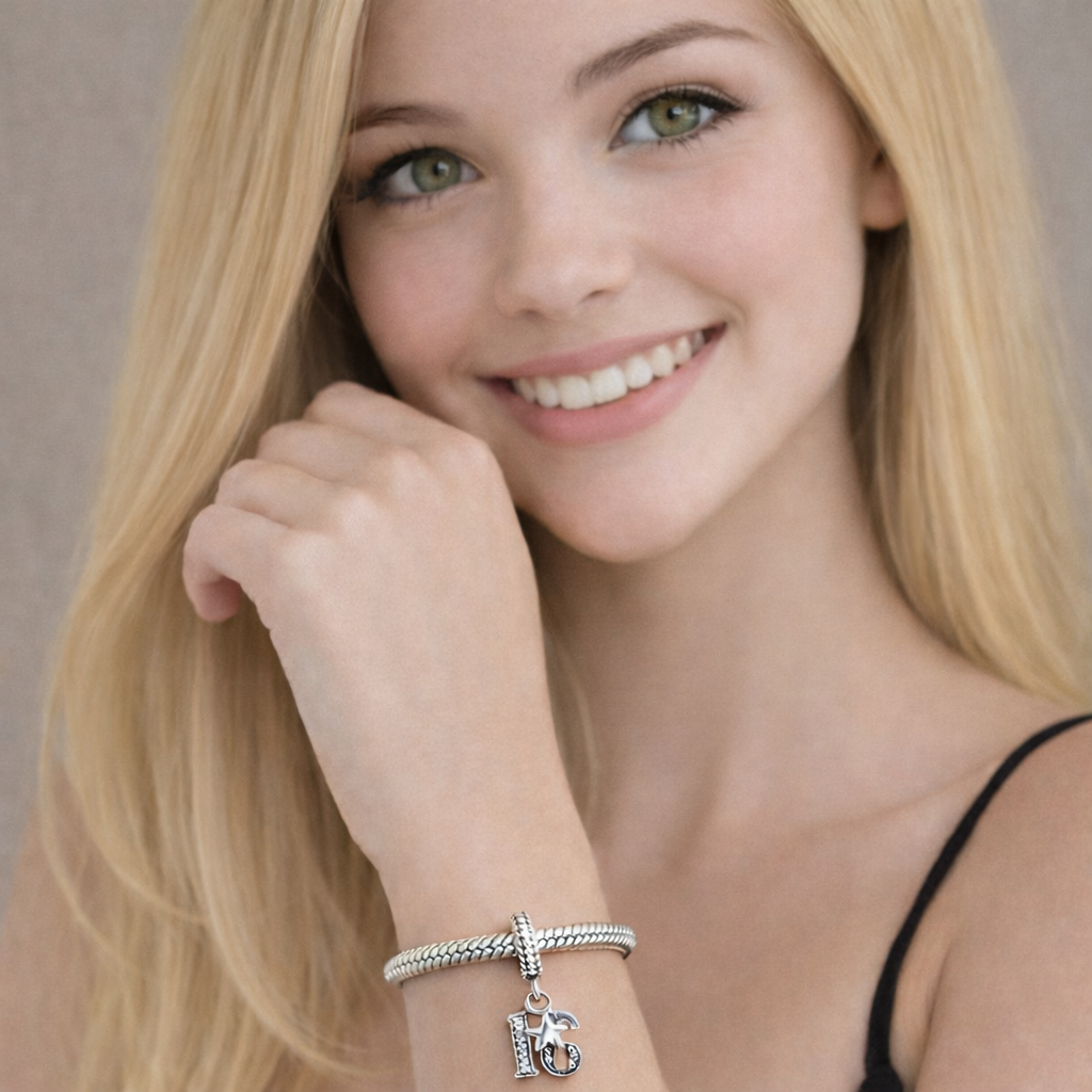 MariaFonte Bead Charm 16 Anni in Argento 925 Compatibile con Collane e Bracciali Pandora