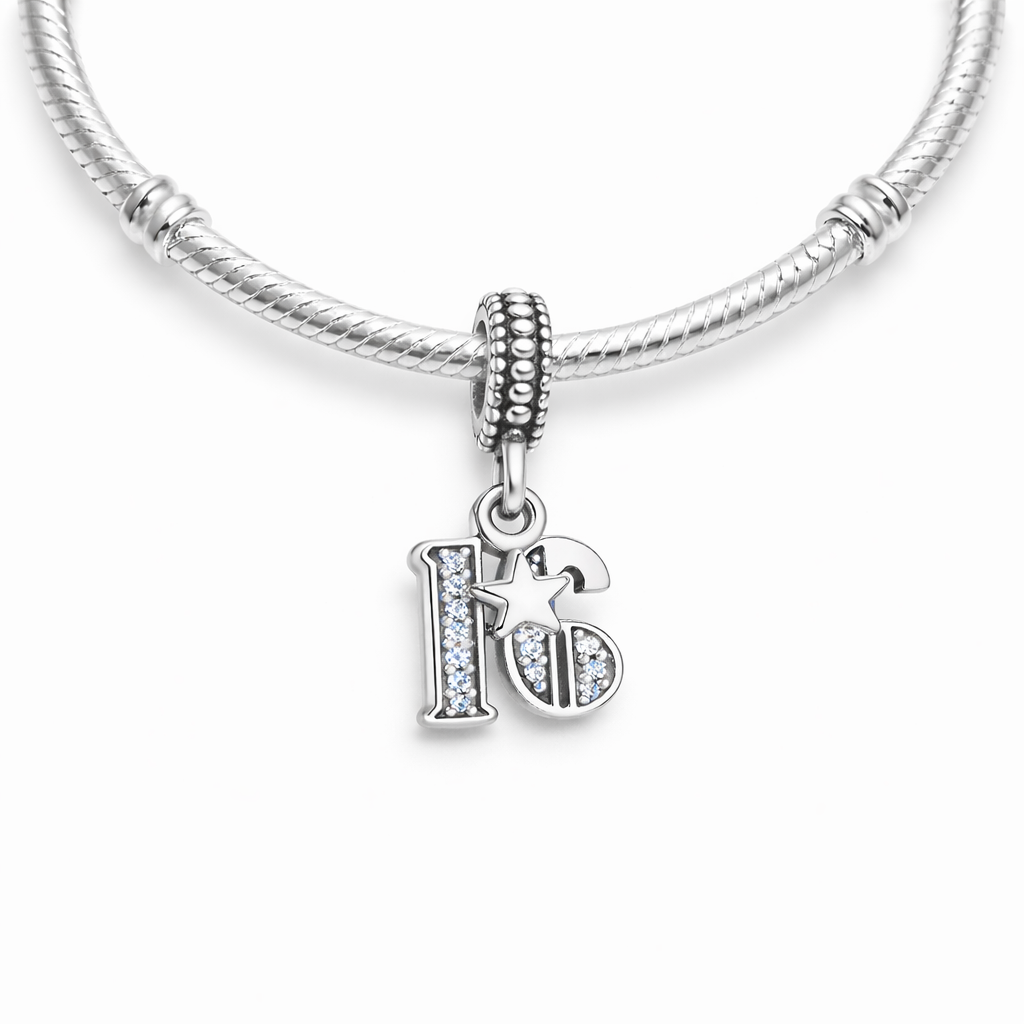 MariaFonte Bead Charm 16 Anni in Argento 925 Compatibile con Collane e Bracciali Pandora