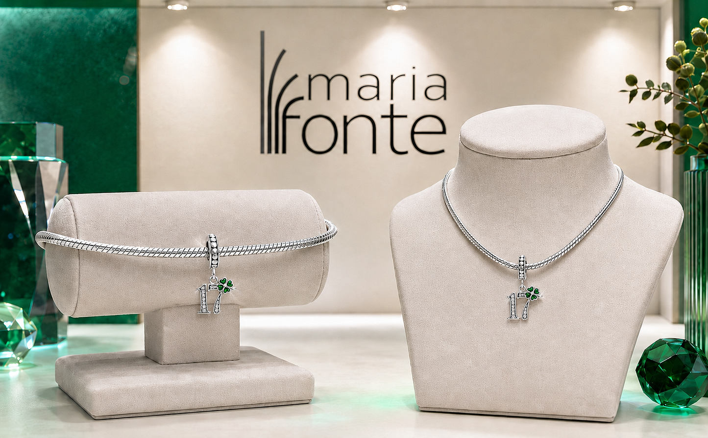 MariaFonte Charm 17 Anni Quadrifoglio Verde Ciondolo Argento Compatibile con Collane e Bracciali