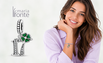 MariaFonte Charm 17 Anni Quadrifoglio Verde Ciondolo Argento Compatibile con Collane e Bracciali
