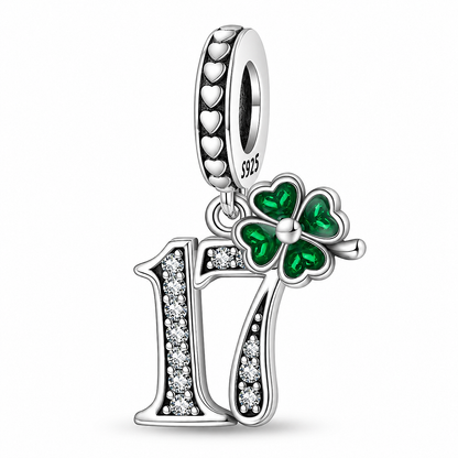 MariaFonte Charm 17 Anni Quadrifoglio Verde Ciondolo Argento Compatibile con Collane e Bracciali