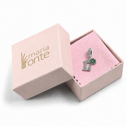 MariaFonte Charm 17 Anni Quadrifoglio Verde Ciondolo Argento Compatibile con Collane e Bracciali