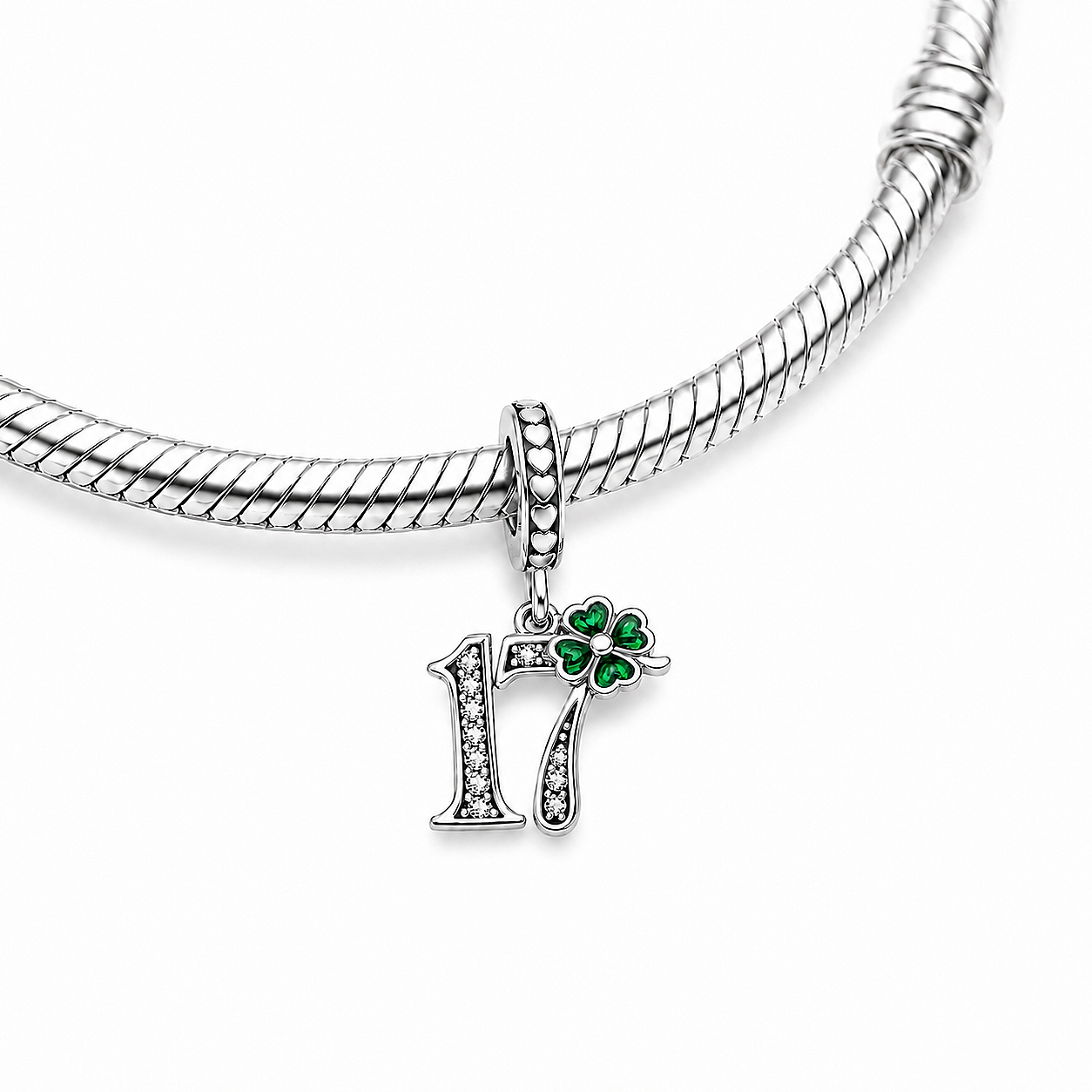 MariaFonte Charm 17 Anni Quadrifoglio Verde Ciondolo Argento Compatibile con Collane e Bracciali