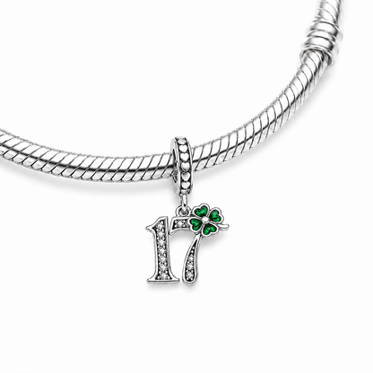 MariaFonte Charm 17 Anni Quadrifoglio Verde Ciondolo Argento Compatibile con Collane e Bracciali
