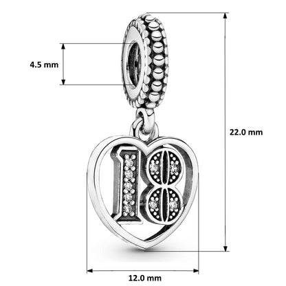 MariaFonte Charm 18 Anni Argento Sterling 925 Compatibile con Collane e Bracciali Pandora