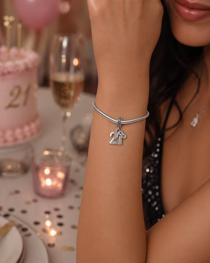 MariaFonte Bead Charm 21 Anni in Argento 925 Compatibile con Collane e Bracciali Pandora