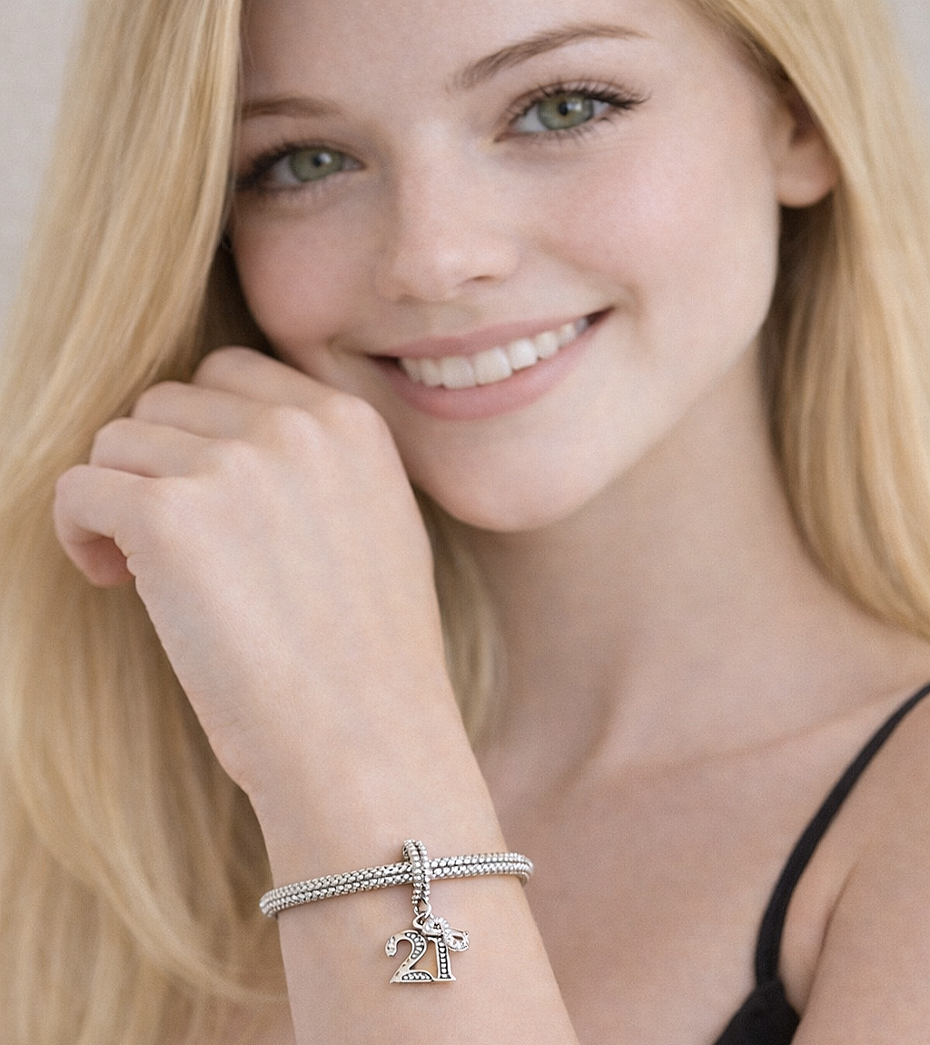 MariaFonte Bead Charm 21 Anni in Argento 925 Compatibile con Collane e Bracciali Pandora